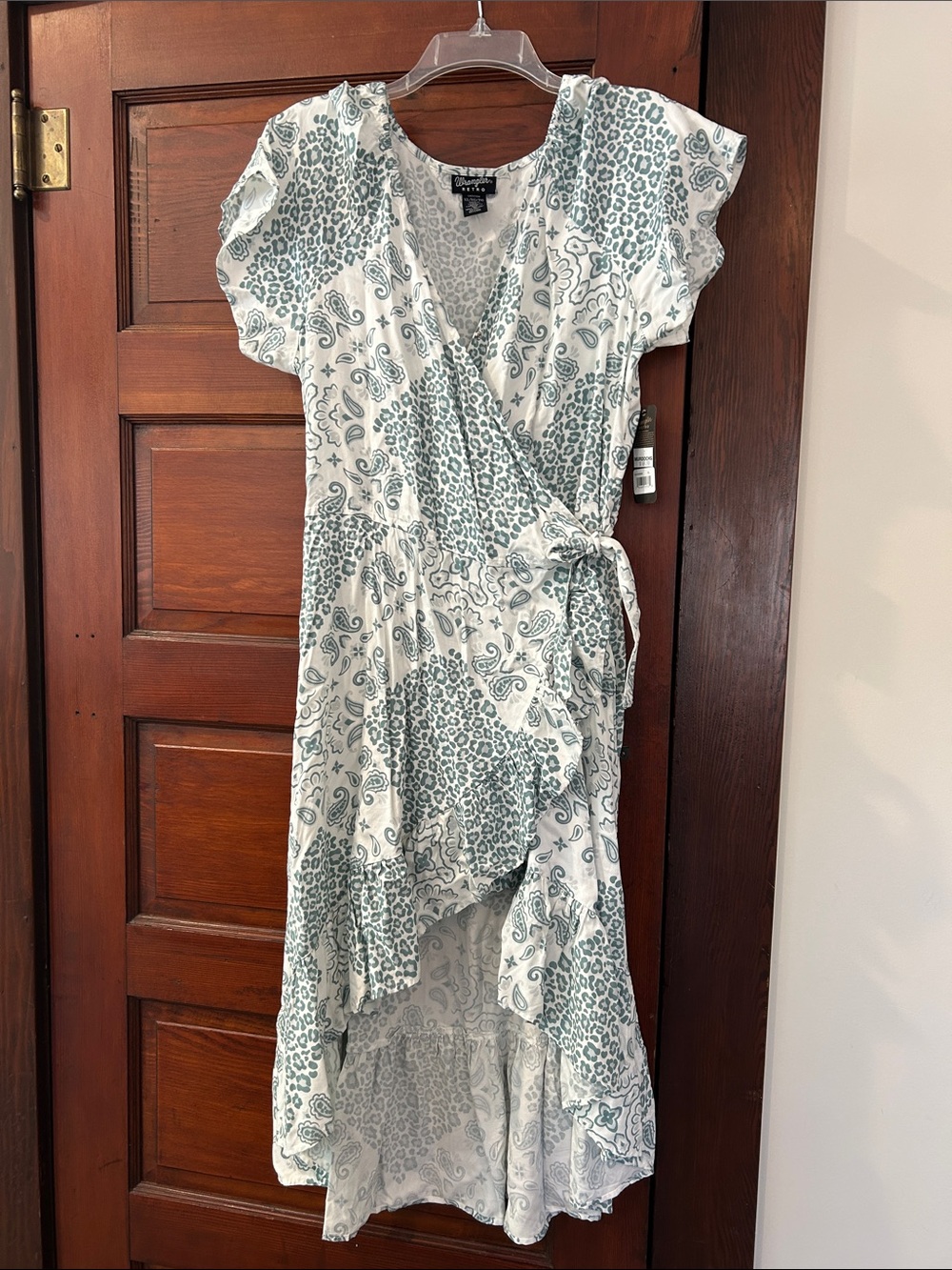 Wrangler Retro Sage Green and White High-Low Wrap Dress XL NWT